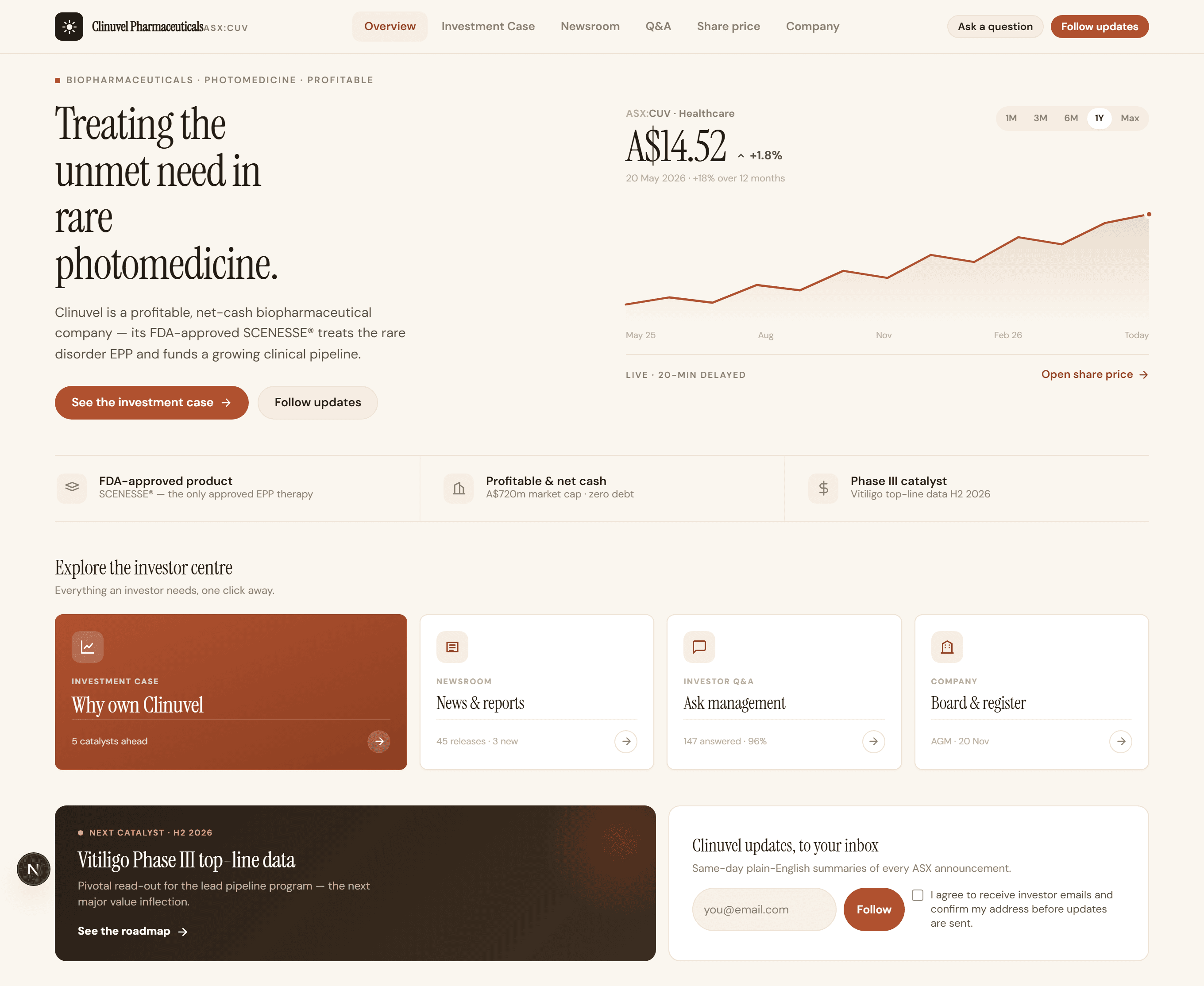Fictional Investor Centre public page preview